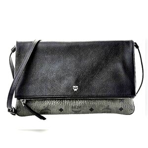 SOLD. MCM Corina Leather & Visetos Canvas Foldover Clutch )12"L X 7.75"H X 1.7